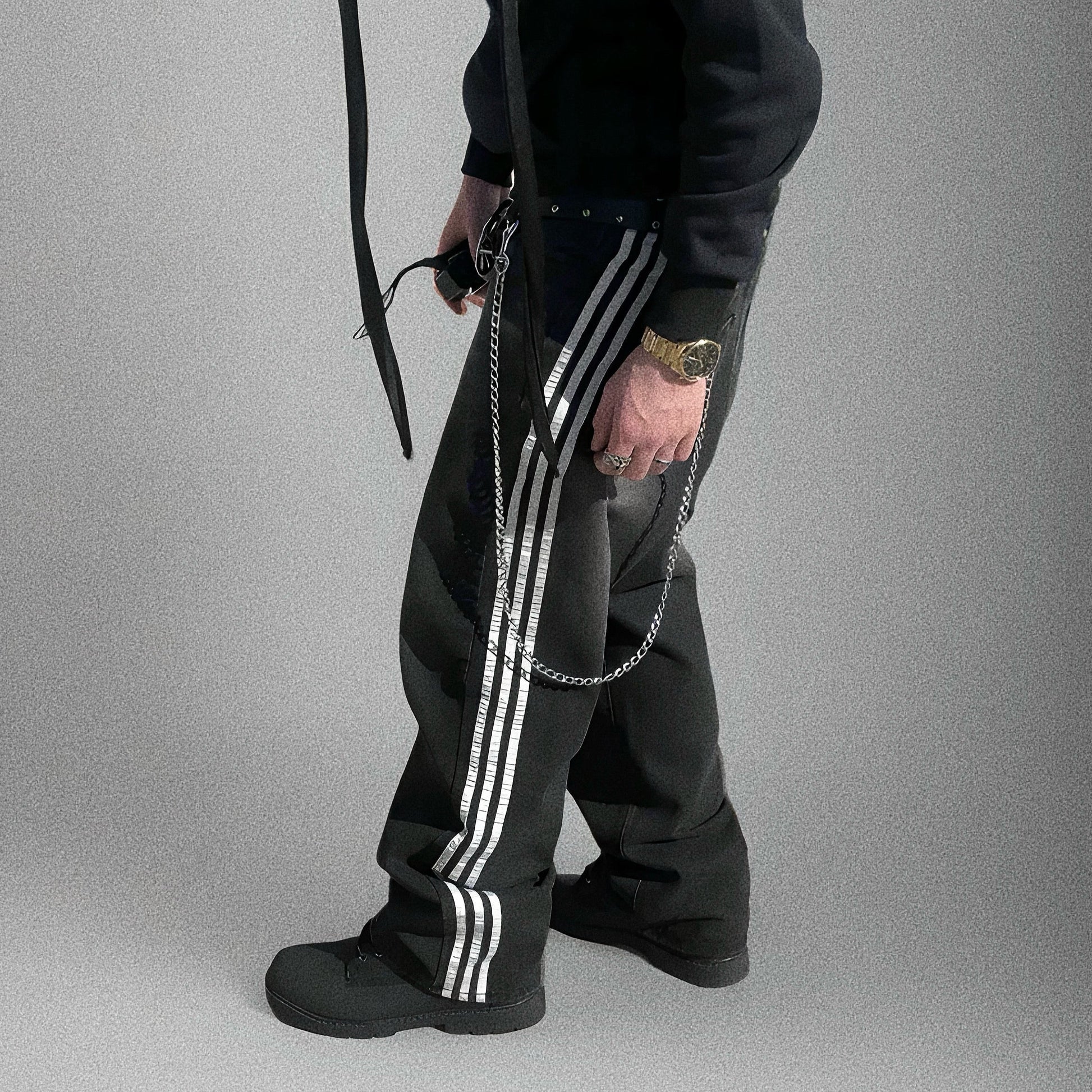 "STRIPED" BLACK DENIM
